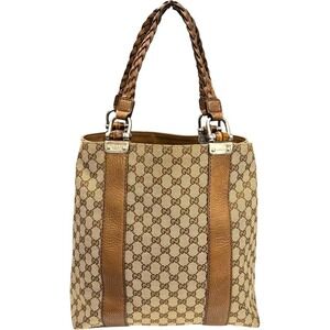 Gucci Bag Bamboo Brown Canvas GG Tote